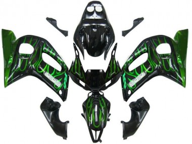 Affordable 1998-2002 Black Green Flame Yamaha YZF R6 Motorcycle Fairings Canada
