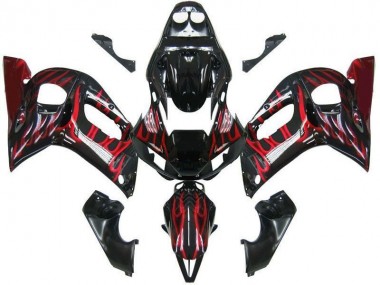 Affordable 1998-2002 Black Red Flame Yamaha YZF R6 Motorcycle Fairings Canada