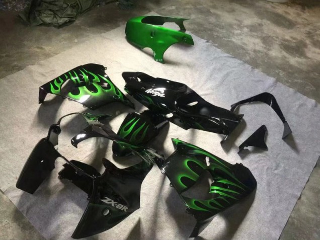 Affordable 2000-2001 Glossy Black Green Flame Kawasaki Ninja ZX9R Motorcycle Fairings Canada Affordable 2000-2001 Glossy Black Green Flame Kawasaki Ninja ZX9R Motorcycle Fairings Canada
