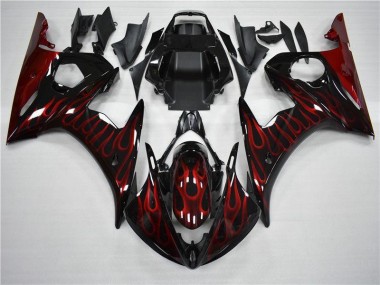 Affordable 2003-2005 Black Red Flame Yamaha YZF R6 Motorcycle Fairings Canada