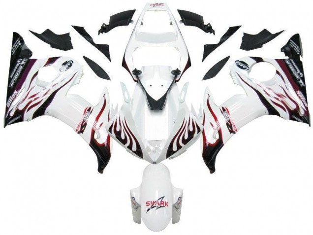 Affordable 2003-2005 White Black Red Flame Yamaha YZF R6 Motorcycle Fairings Canada Affordable 2003-2005 White Black Red Flame Yamaha YZF R6 Motorcycle Fairings Canada