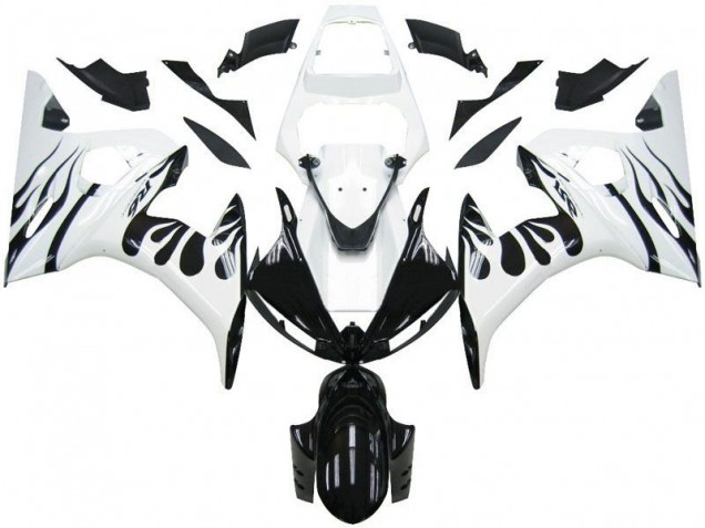 Affordable 2003-2005 White Flame Black Yamaha YZF R6 Motorcycle Fairings Canada Affordable 2003-2005 White Flame Black Yamaha YZF R6 Motorcycle Fairings Canada