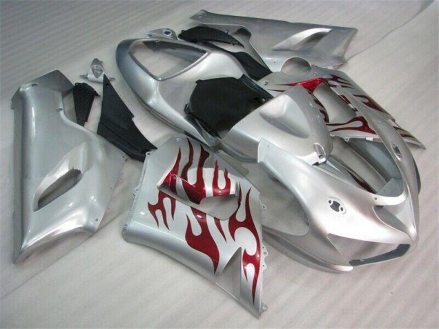 Affordable 2005-2006 Silver Red Flames Kawasaki Ninja ZX6R Motorcycle Fairings Canada Affordable 2005-2006 Silver Red Flames Kawasaki Ninja ZX6R Motorcycle Fairings Canada