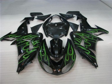 Affordable 2006-2007 Black Green Flame Kawasaki Ninja ZX10R Motorcycle Fairings Canada