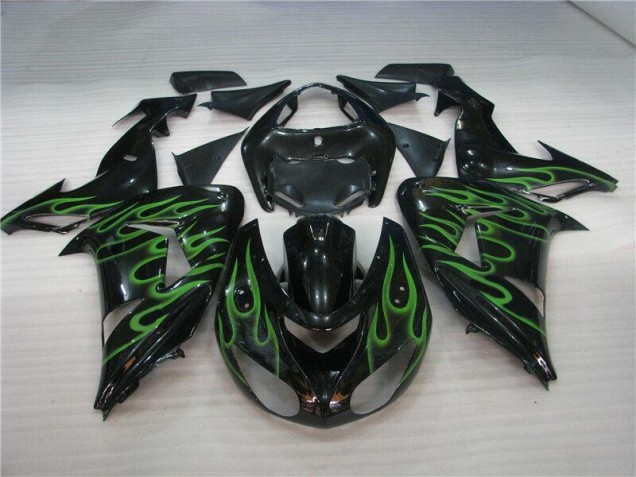 Affordable 2006-2007 Black Green Flame Kawasaki Ninja ZX10R Motorcycle Fairings Canada