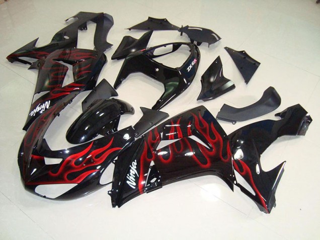 Affordable 2006-2007 Black Red Flame Kawasaki Ninja ZX10R Motorcycle Fairings Canada Affordable 2006-2007 Black Red Flame Kawasaki Ninja ZX10R Motorcycle Fairings Canada