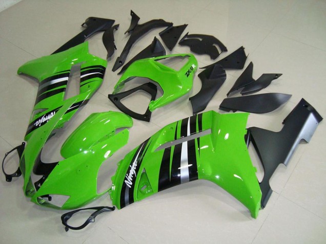 Affordable 2007-2008 Green and Silver Stripe Kawasaki Ninja ZX6R Motorcycle Fairings Canada Affordable 2007-2008 Green and Silver Stripe Kawasaki Ninja ZX6R Motorcycle Fairings Canada