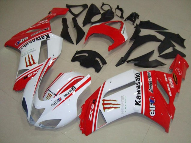 Affordable 2007-2008 Red and White Kawasaki Ninja ZX6R Motorcycle Fairings Canada