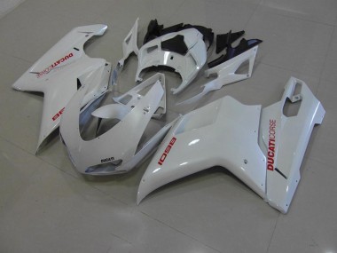 Affordable 2007-2012 Pearl White with Red Decals Ducati 848 1098 1198 Motorcycle Fairings Canada