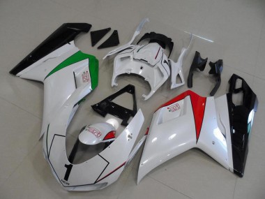 Affordable 2007-2012 Peral White with Italy Flag Ducati 848 1098 1198 Motorcycle Fairings Canada