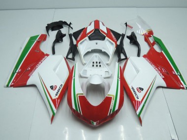 Affordable 2007-2012 White and Red with Green Stripe Ducati 848 1098 1198 Motorcycle Fairings Canada