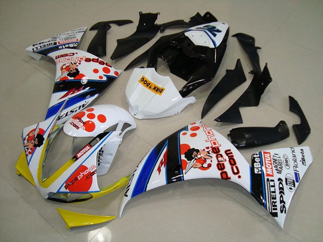 Affordable 2012-2014 White Black Pepe Phone Yamaha YZF R1 Motorcycle Fairings Canada Affordable 2012-2014 White Black Pepe Phone Yamaha YZF R1 Motorcycle Fairings Canada