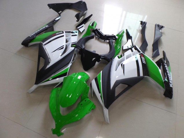 Affordable 2013-2016 Green Black and White Kawasaki Ninja ZX300R Motorcycle Fairings Canada Affordable 2013-2016 Green Black and White Kawasaki Ninja ZX300R Motorcycle Fairings Canada